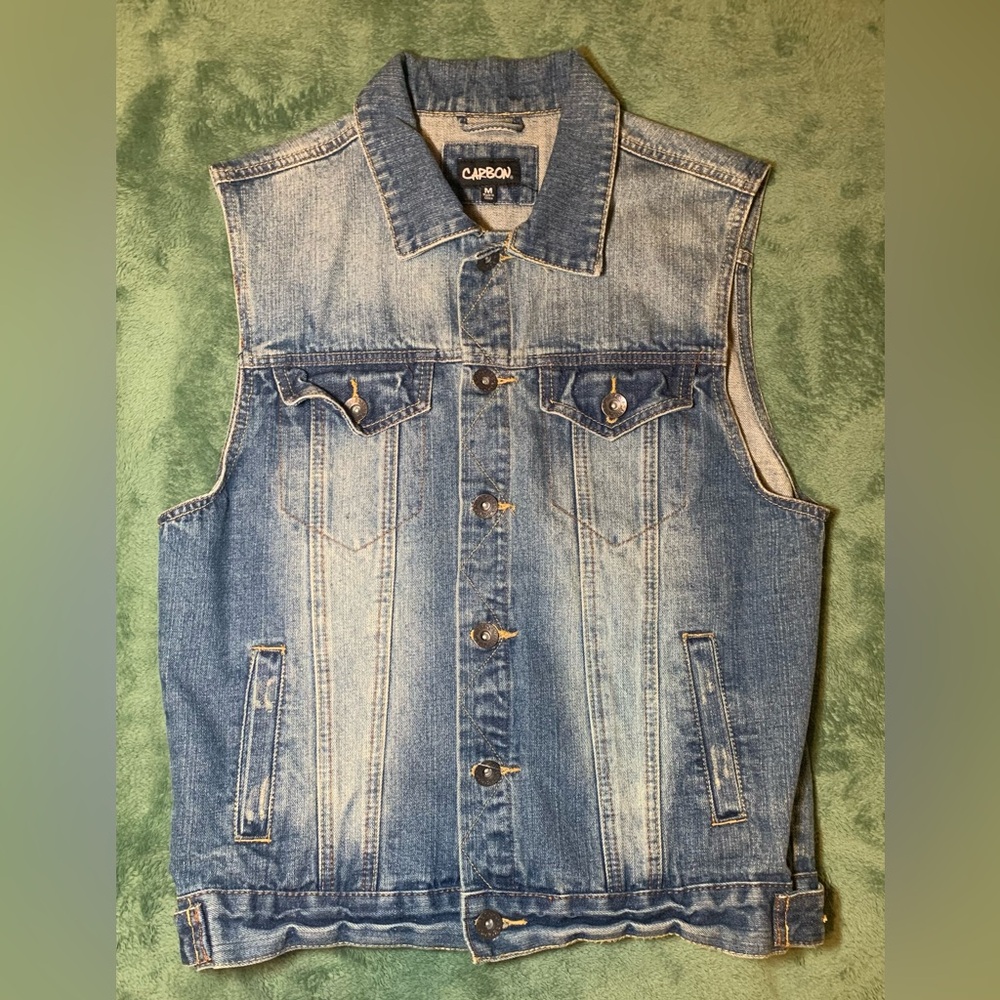 Carbon Denim Distressed Sleeveless Vest, Size: M (4107)